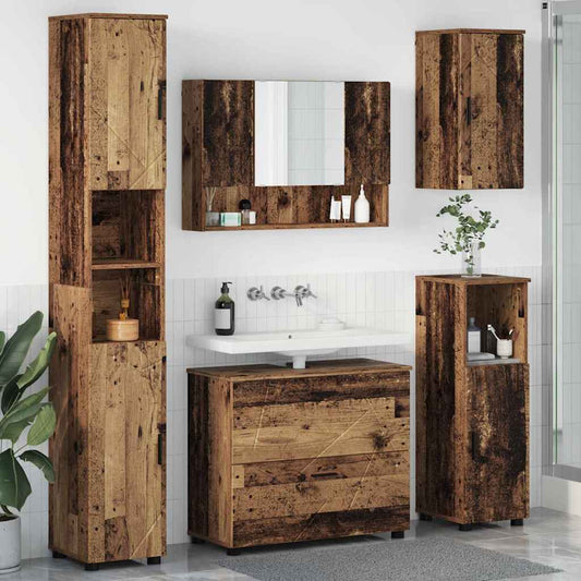 Bathroom Furniture Set 5 pcs Old Wood Engineered Wood and Metal