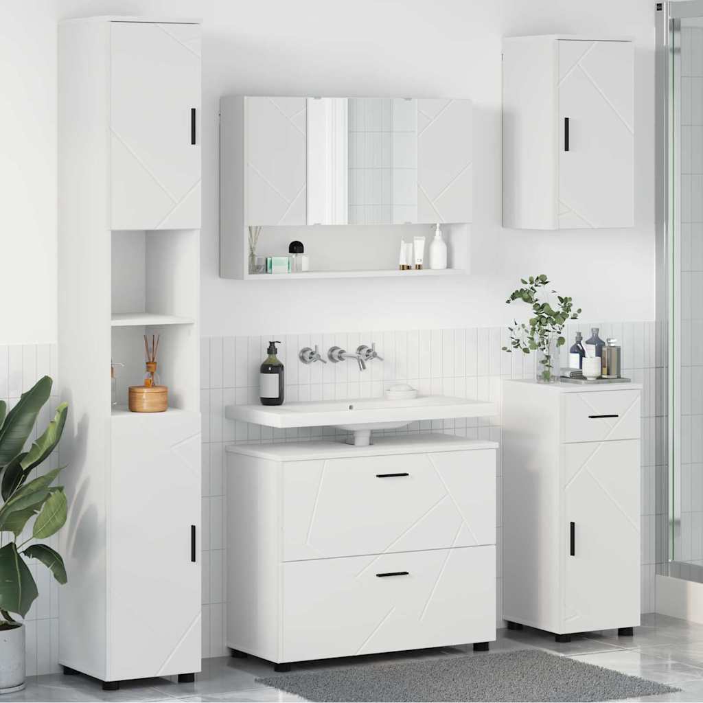 Bathroom Furniture Set 5 pcs White Engineered Wood and Metal