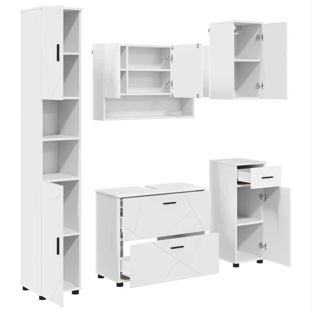 Bathroom Furniture Set 5 pcs White Engineered Wood and Metal