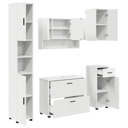 Bathroom Furniture Set 5 pcs White Engineered Wood and Metal