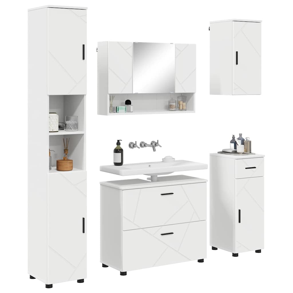 Bathroom Furniture Set 5 pcs White Engineered Wood and Metal
