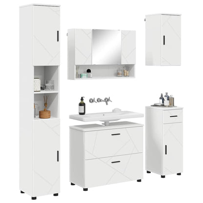 Bathroom Furniture Set 5 pcs White Engineered Wood and Metal