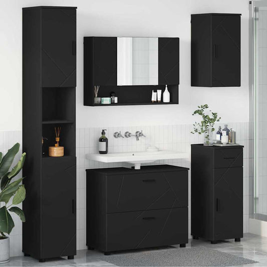 Bathroom Furniture Set 5 pcs Black Engineered Wood and Metal