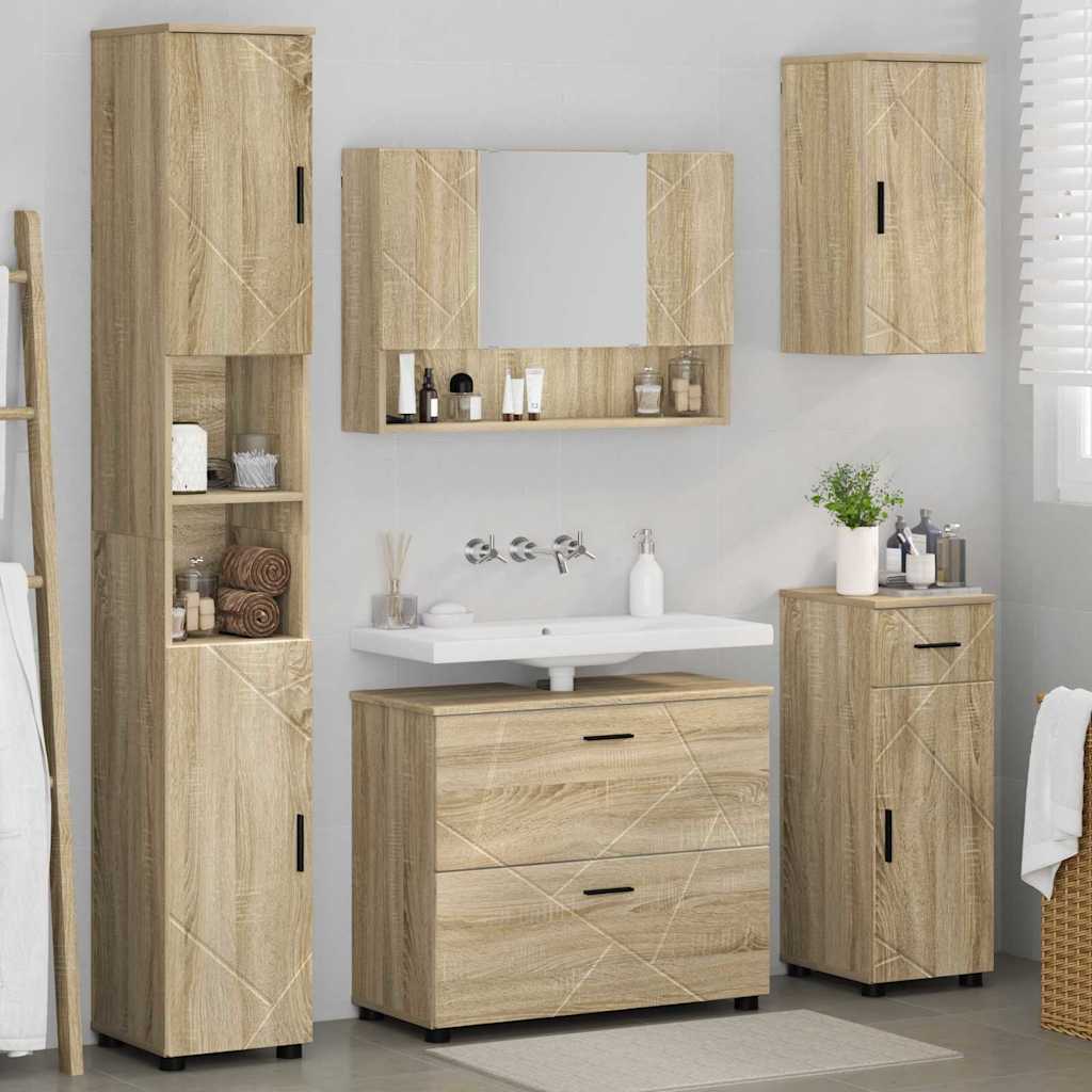 Bathroom Furniture Set with Drawer with Shelf 5 pcs Sonoma Oak