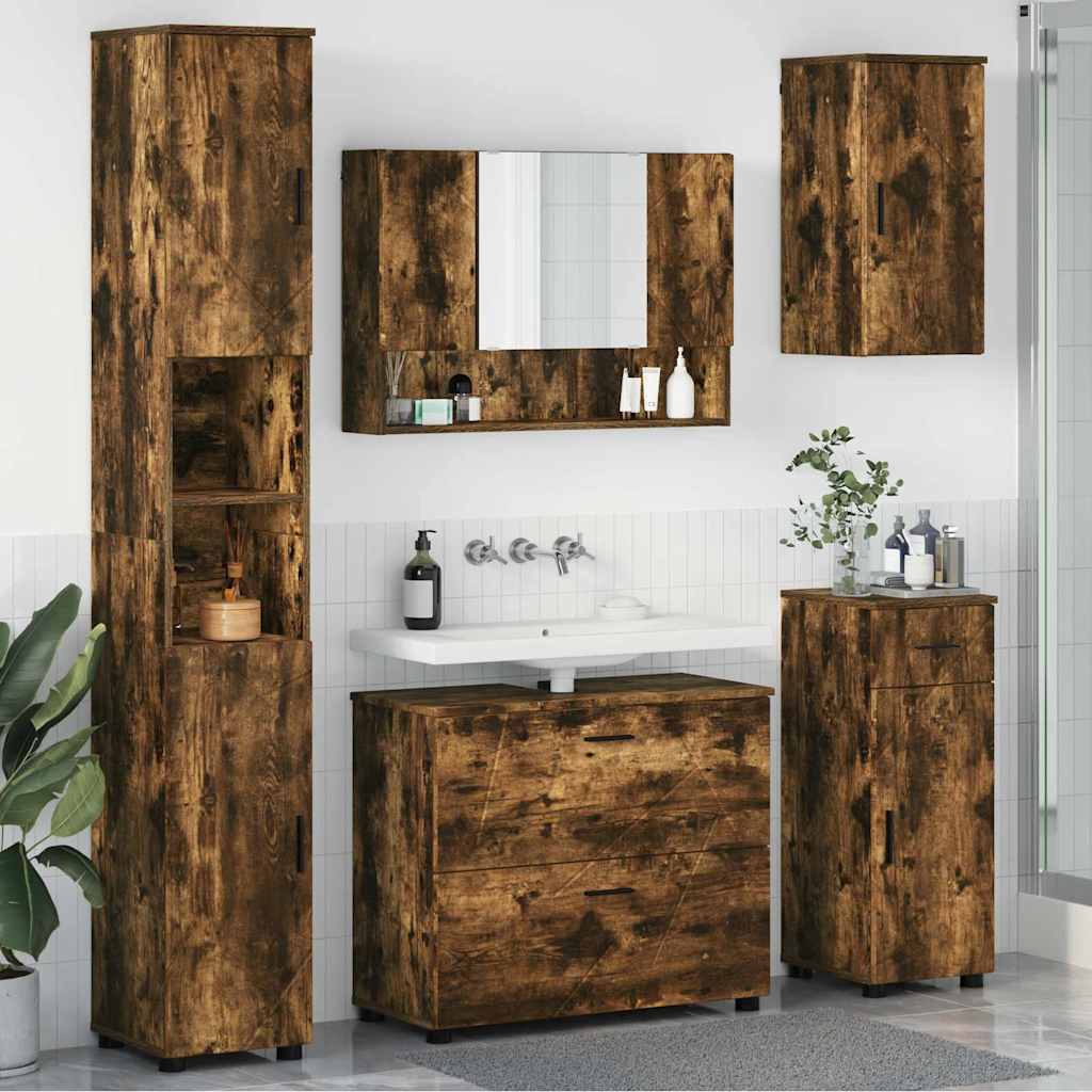 Bathroom Furniture Set with Drawer with Shelf 5 pcs Smoked Oak