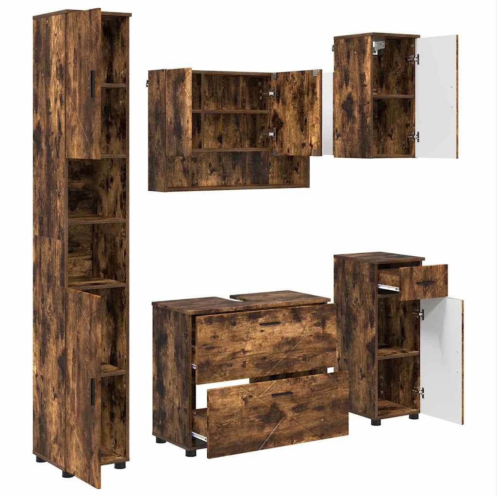 Bathroom Furniture Set with Drawer with Shelf 5 pcs Smoked Oak