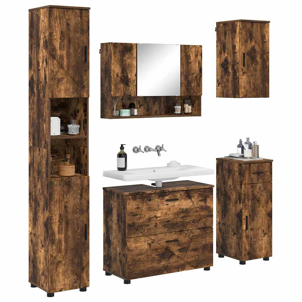 Bathroom Furniture Set with Drawer with Shelf 5 pcs Smoked Oak
