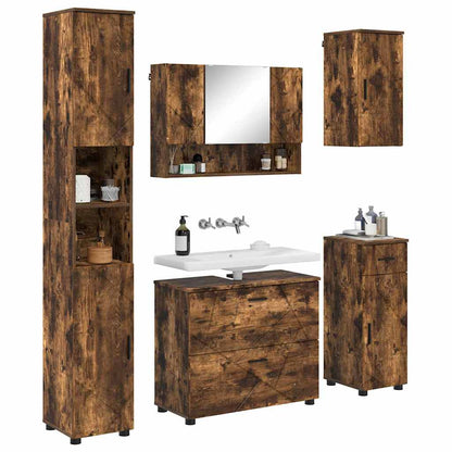 Bathroom Furniture Set with Drawer with Shelf 5 pcs Smoked Oak