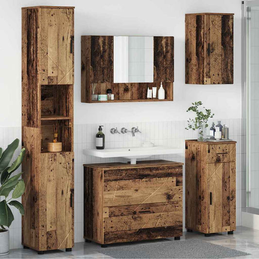 Bathroom Furniture Set 5 pcs Old Wood Engineered Wood and Metal