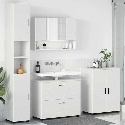 Bathroom Furniture Set 4 pcs White Engineered Wood and Metal