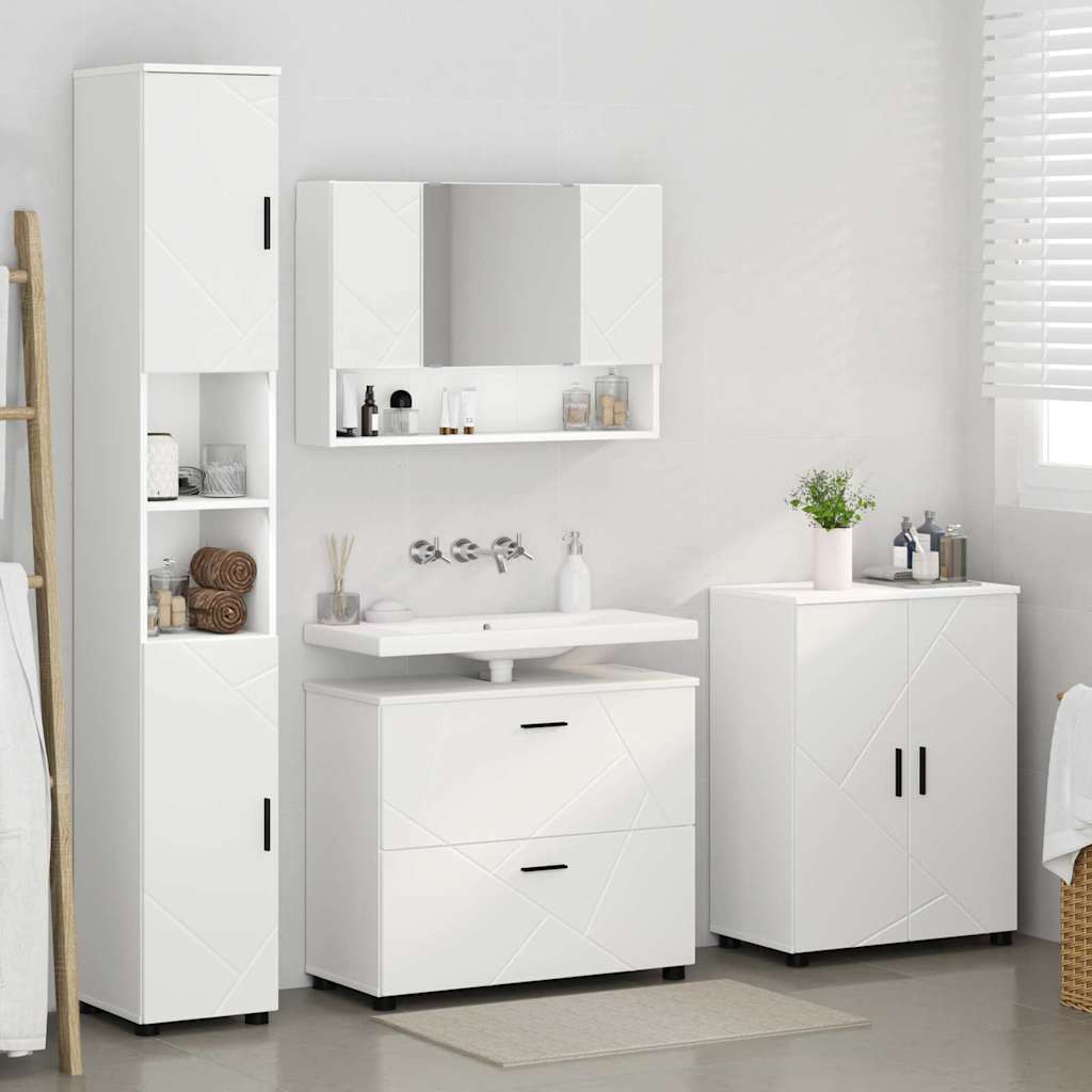 Bathroom Furniture Set 4 pcs White Engineered Wood and Metal
