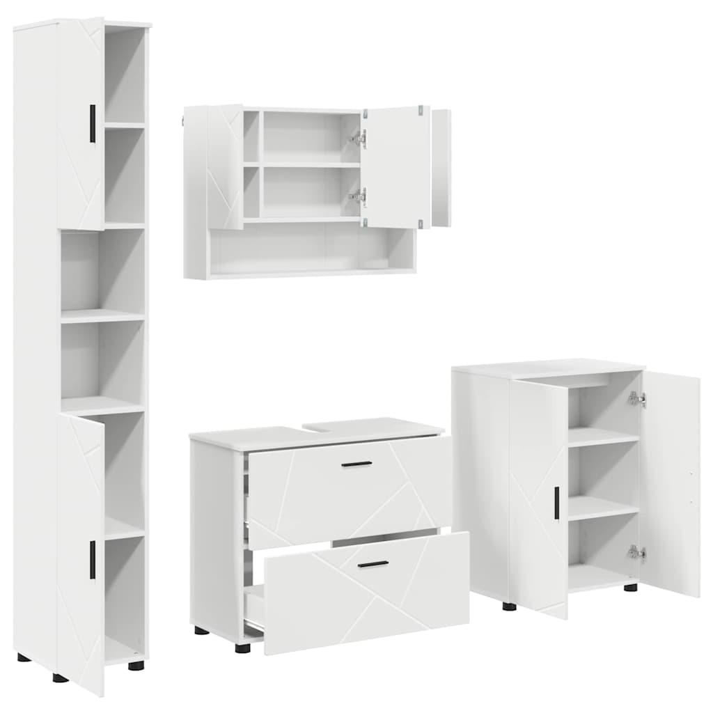 Bathroom Furniture Set 4 pcs White Engineered Wood and Metal