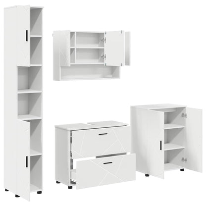 Bathroom Furniture Set 4 pcs White Engineered Wood and Metal