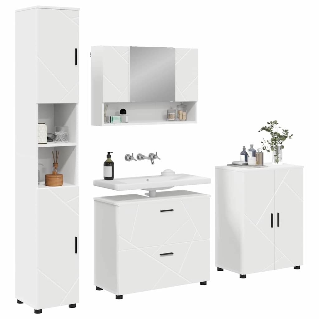 Bathroom Furniture Set 4 pcs White Engineered Wood and Metal