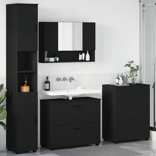 Bathroom Furniture Set 4 pcs Black Engineered Wood and Metal