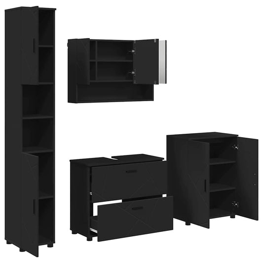 Bathroom Furniture Set 4 pcs Black Engineered Wood and Metal