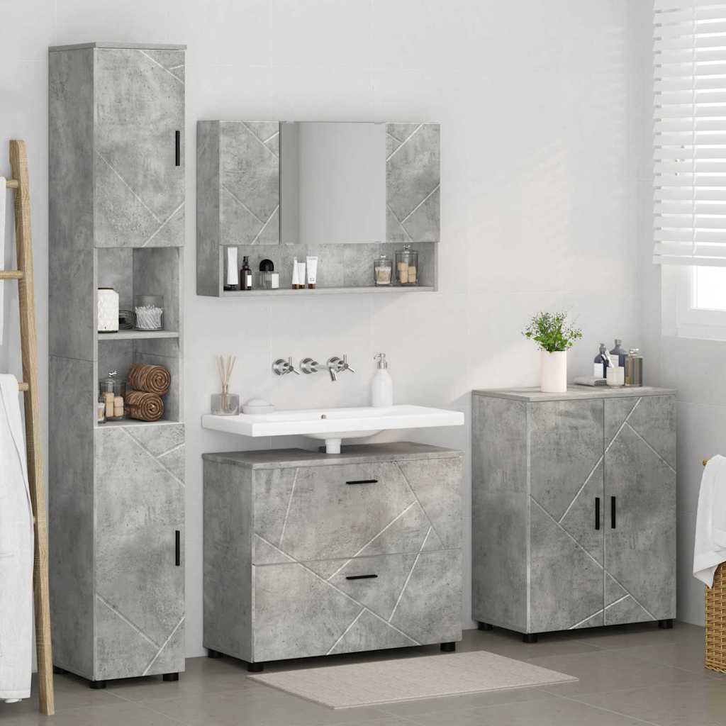 Bathroom Furniture Set with Drawer 4 pcs Concrete Grey