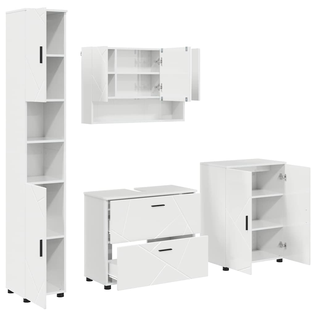 Bathroom Furniture Set with Drawer 4 pcs High Gloss White