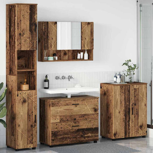 Bathroom Furniture Set 4 pcs Old Wood Engineered Wood and Metal