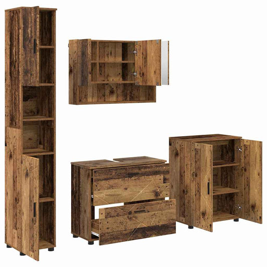 Bathroom Furniture Set 4 pcs Old Wood Engineered Wood and Metal