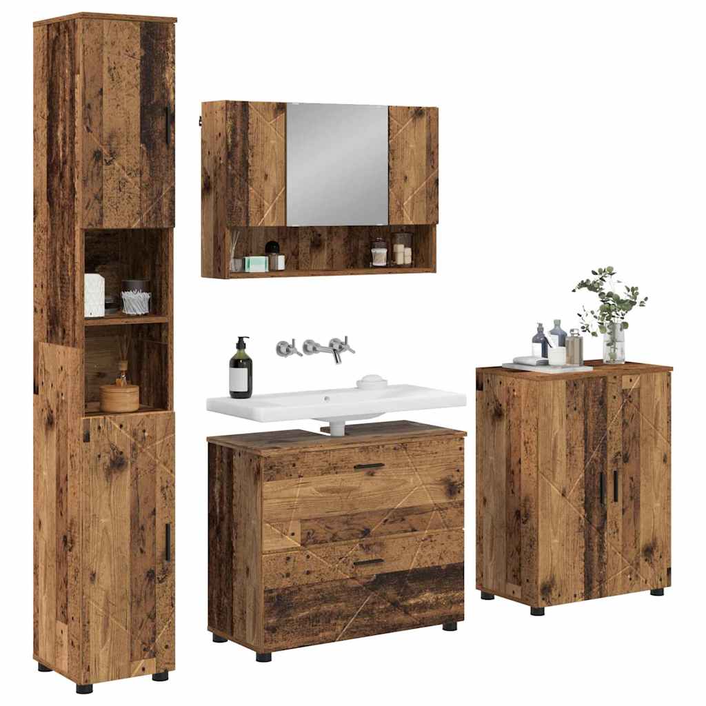 Bathroom Furniture Set 4 pcs Old Wood Engineered Wood and Metal