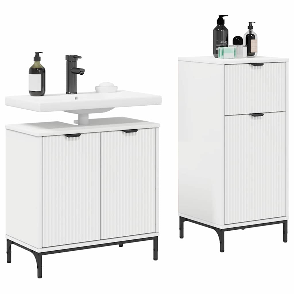 Bathroom Furniture Set 2 pcs White Engineered Wood and Metal