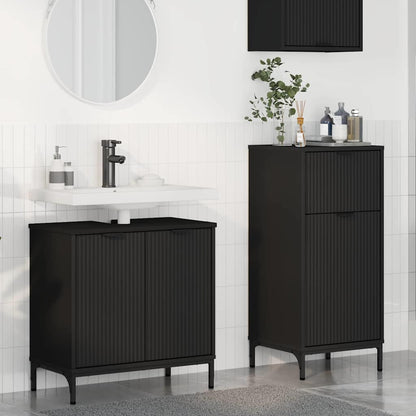 Bathroom Furniture Set 2 pcs Black Engineered Wood and Metal