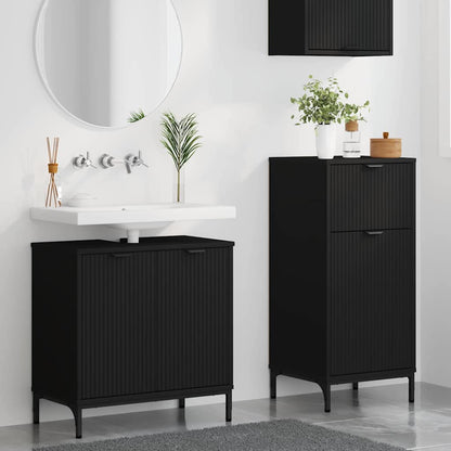 Bathroom Furniture Set 2 pcs Black Engineered Wood and Metal