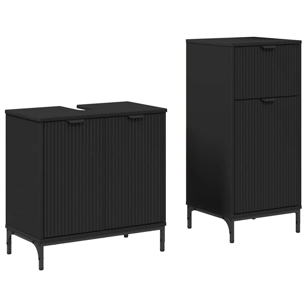Bathroom Furniture Set 2 pcs Black Engineered Wood and Metal