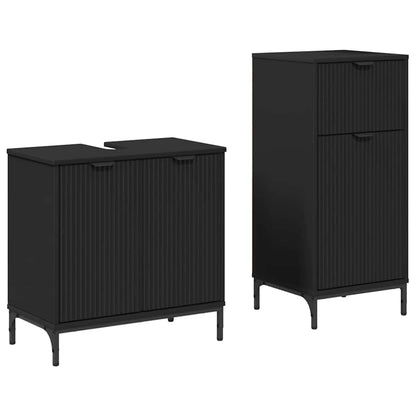 Bathroom Furniture Set 2 pcs Black Engineered Wood and Metal