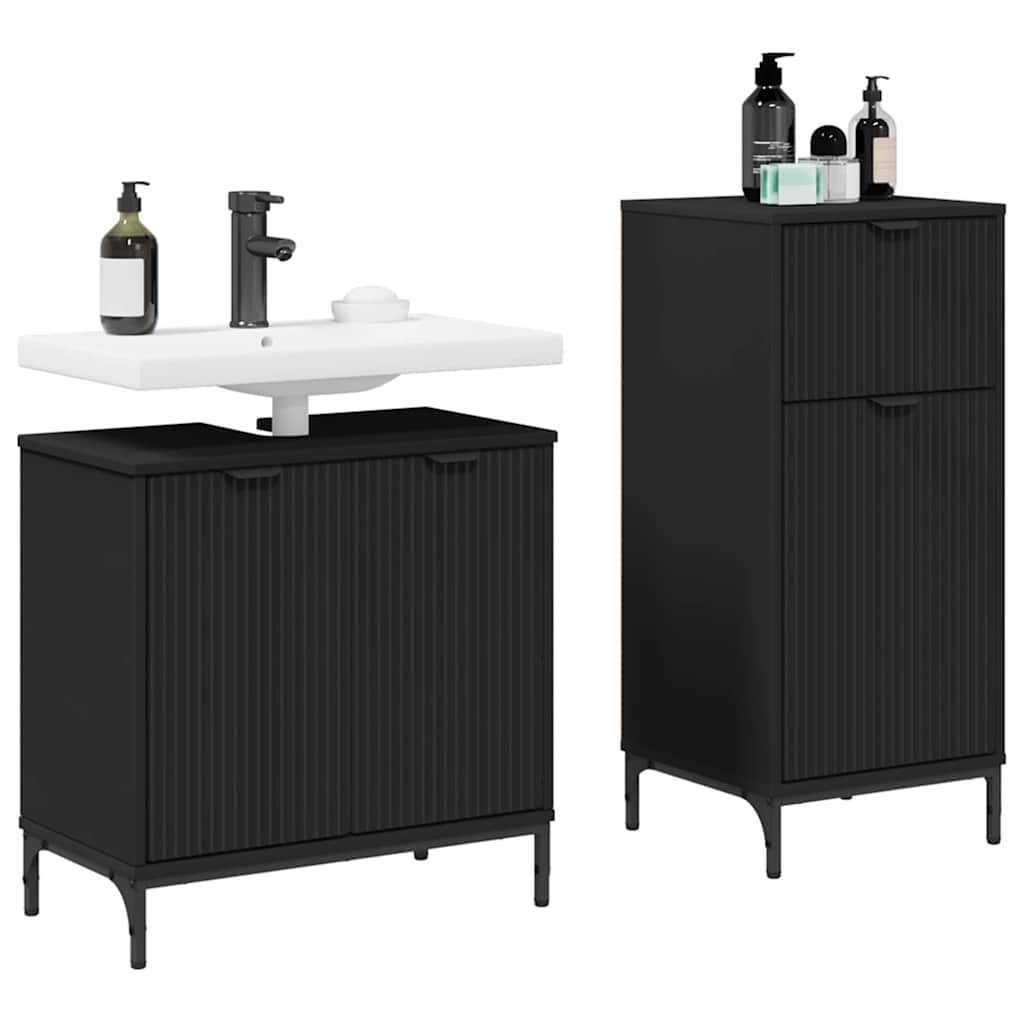 Bathroom Furniture Set 2 pcs Black Engineered Wood and Metal