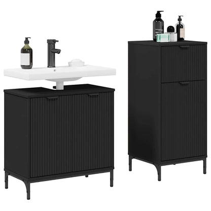 Bathroom Furniture Set 2 pcs Black Engineered Wood and Metal