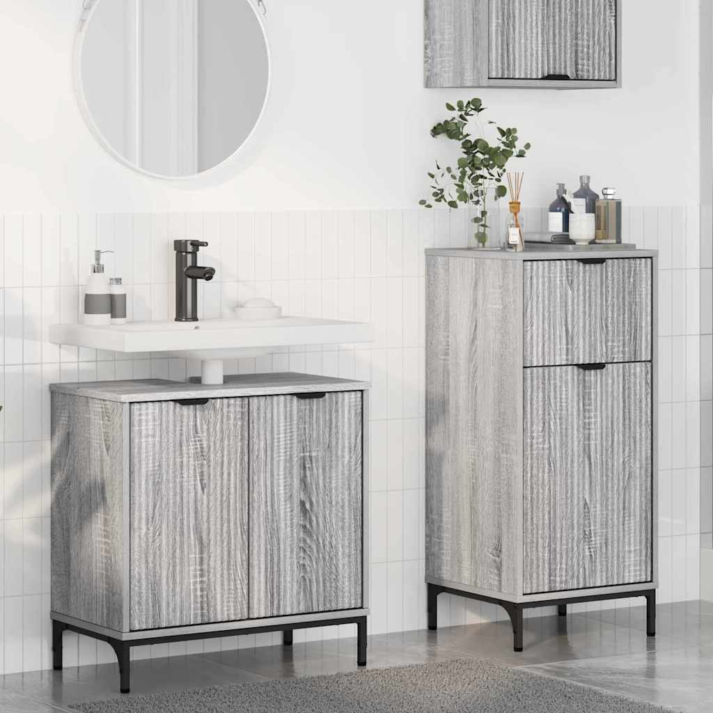 Bathroom Furniture Set with Drawer with Shelf 2 pcs Grey Sonoma