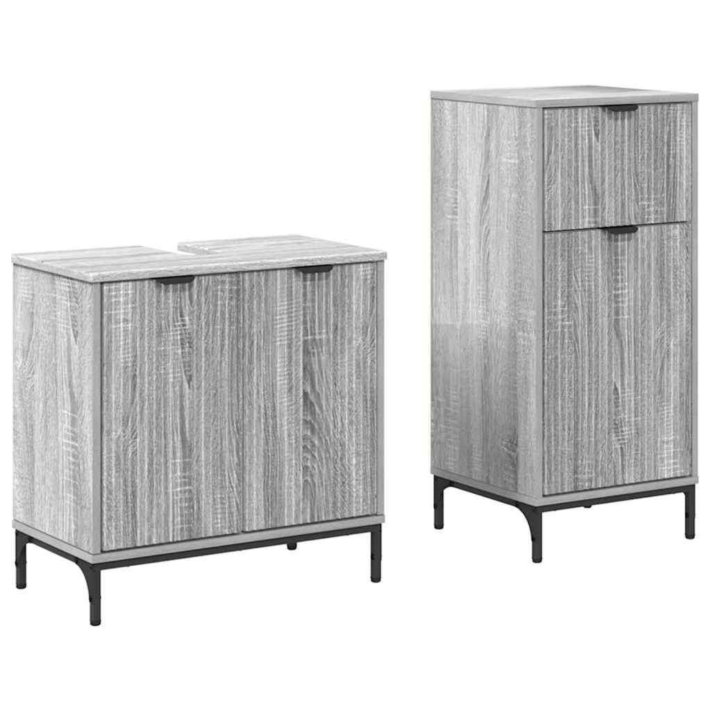 Bathroom Furniture Set with Drawer with Shelf 2 pcs Grey Sonoma