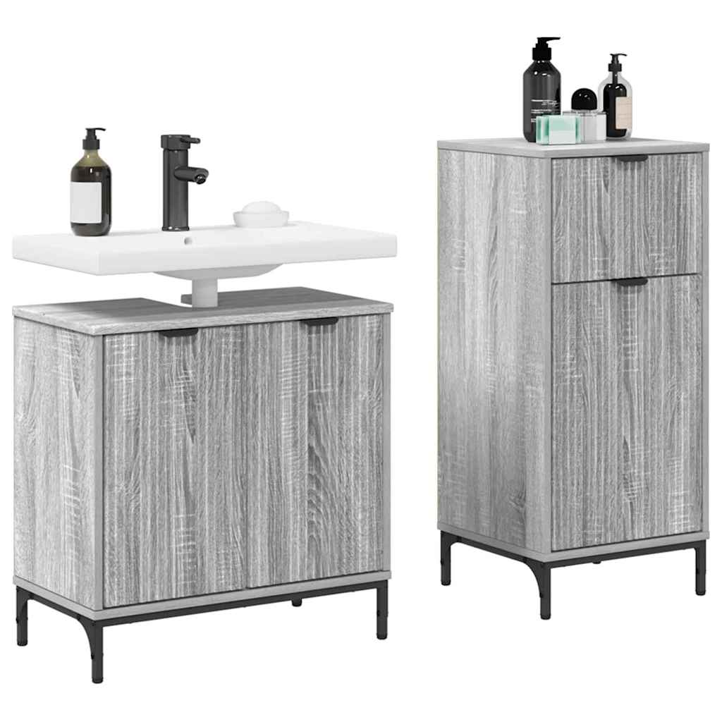 Bathroom Furniture Set with Drawer with Shelf 2 pcs Grey Sonoma