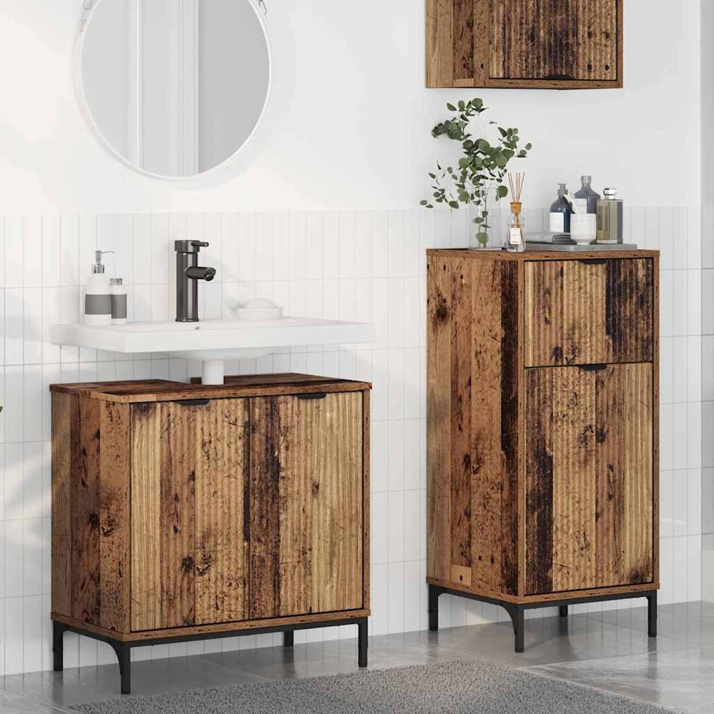 Bathroom Furniture Set 2 pcs Old Wood Engineered Wood and Metal