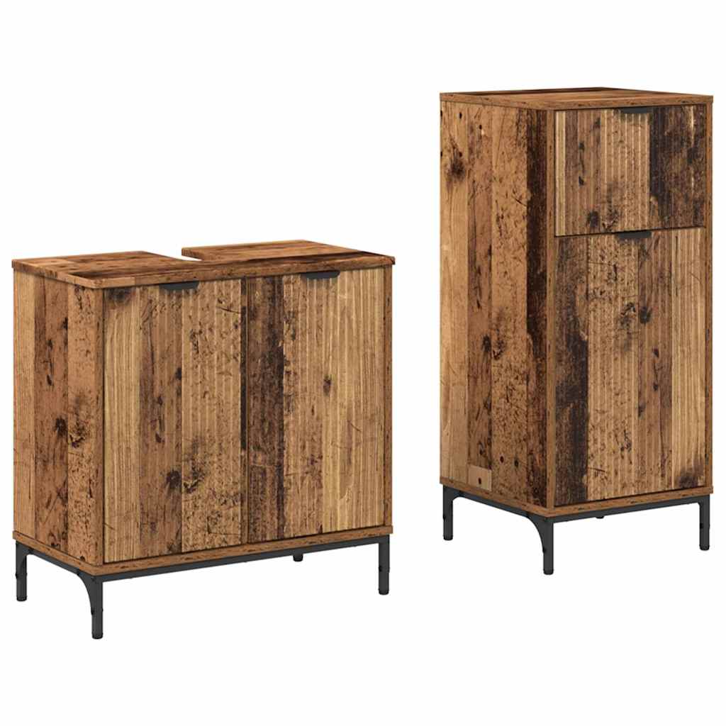 Bathroom Furniture Set 2 pcs Old Wood Engineered Wood and Metal