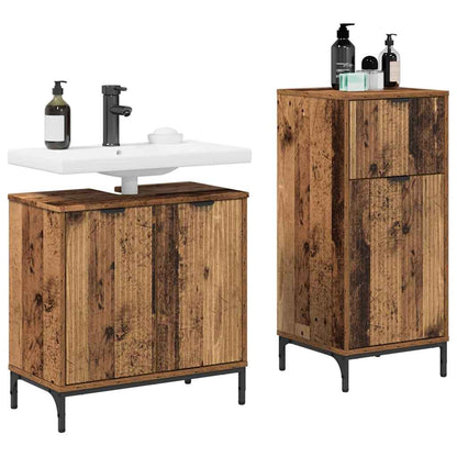 Bathroom Furniture Set 2 pcs Old Wood Engineered Wood and Metal
