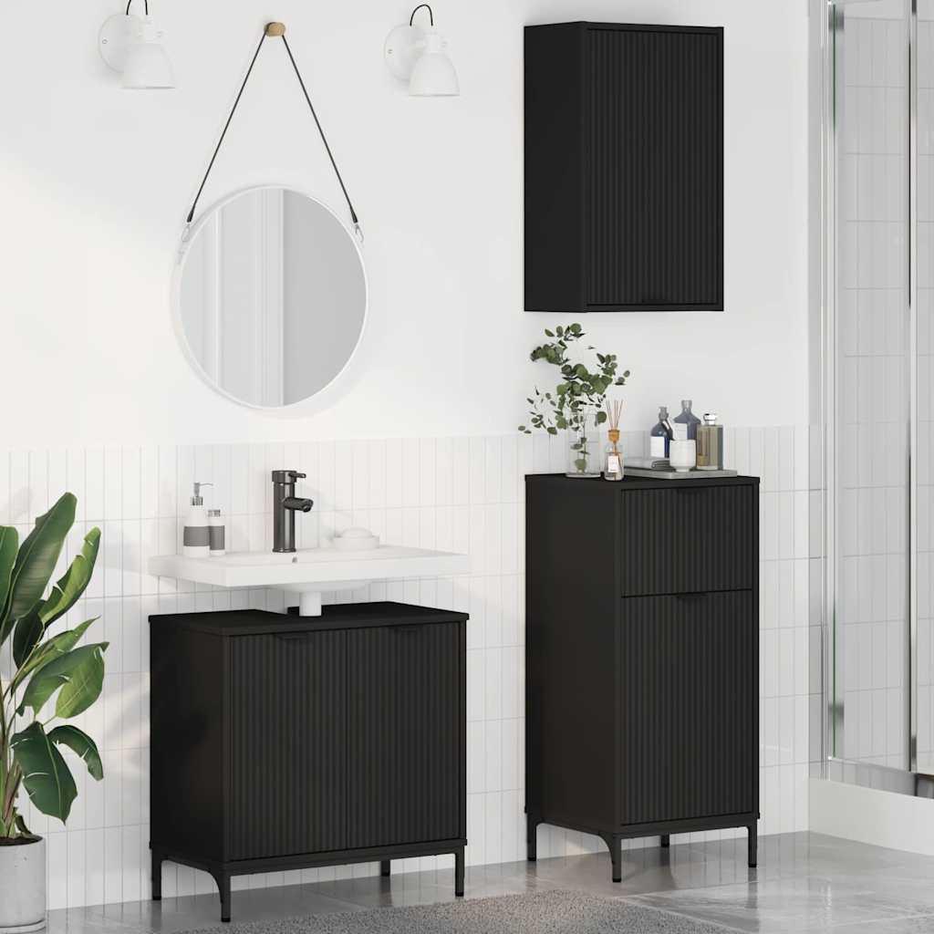 Bathroom Furniture Set 3 pcs Black Engineered Wood and Metal