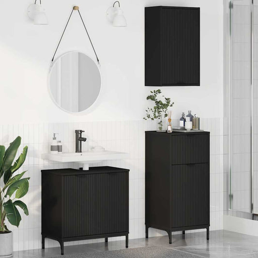 Bathroom Furniture Set 3 pcs Black Engineered Wood and Metal