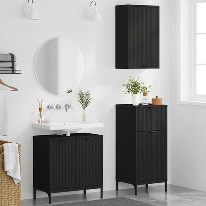 Bathroom Furniture Set 3 pcs Black Engineered Wood and Metal