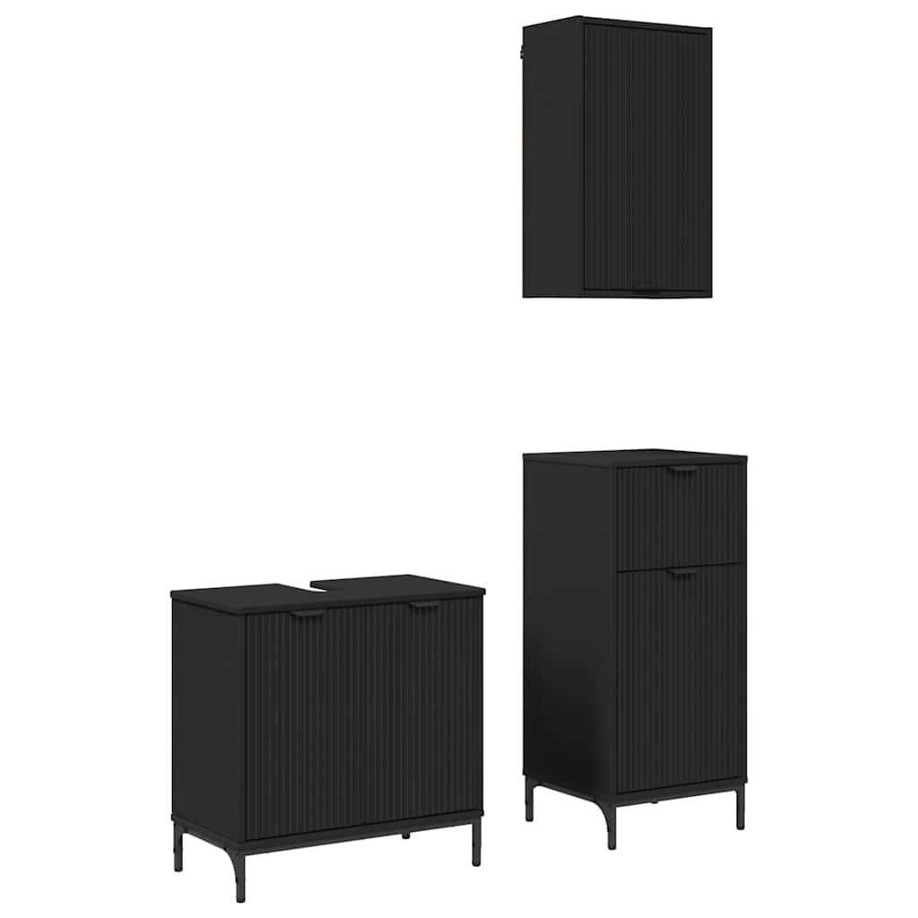 Bathroom Furniture Set 3 pcs Black Engineered Wood and Metal
