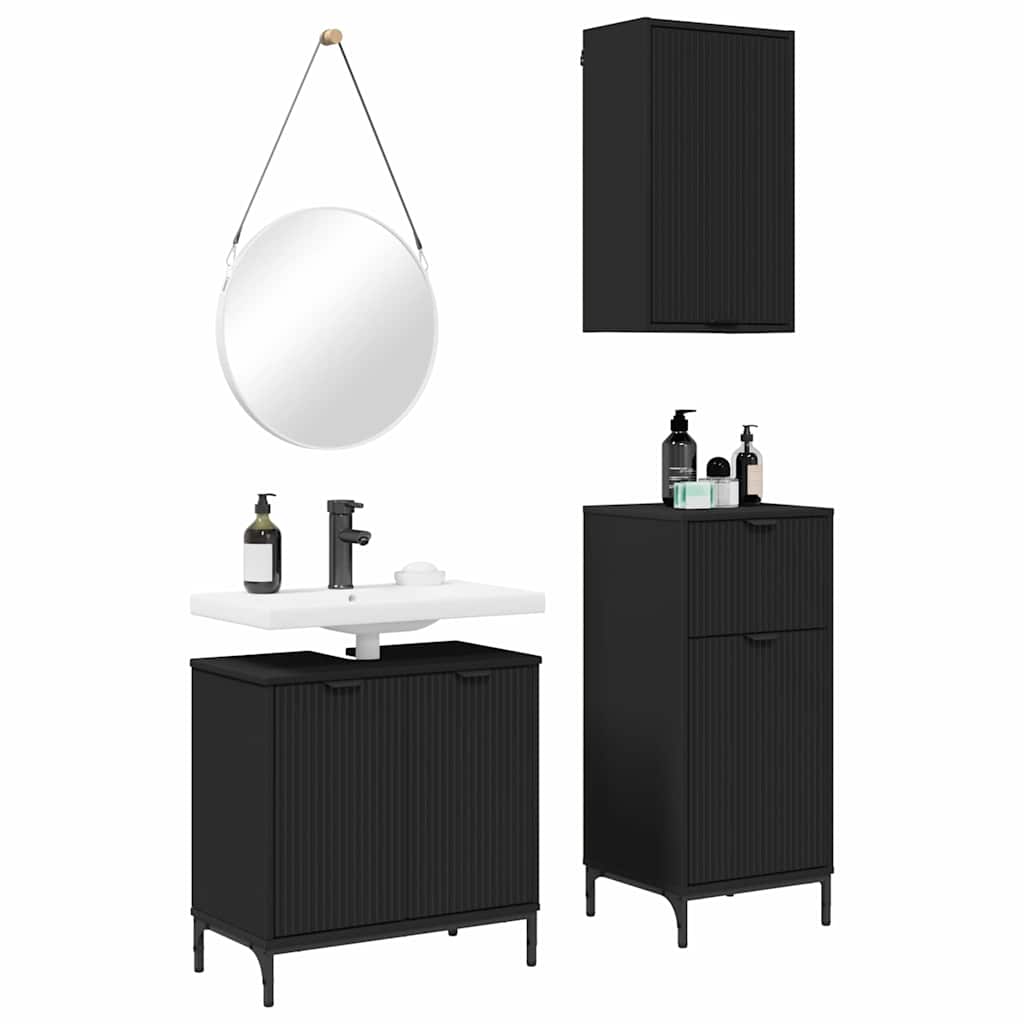 Bathroom Furniture Set 3 pcs Black Engineered Wood and Metal