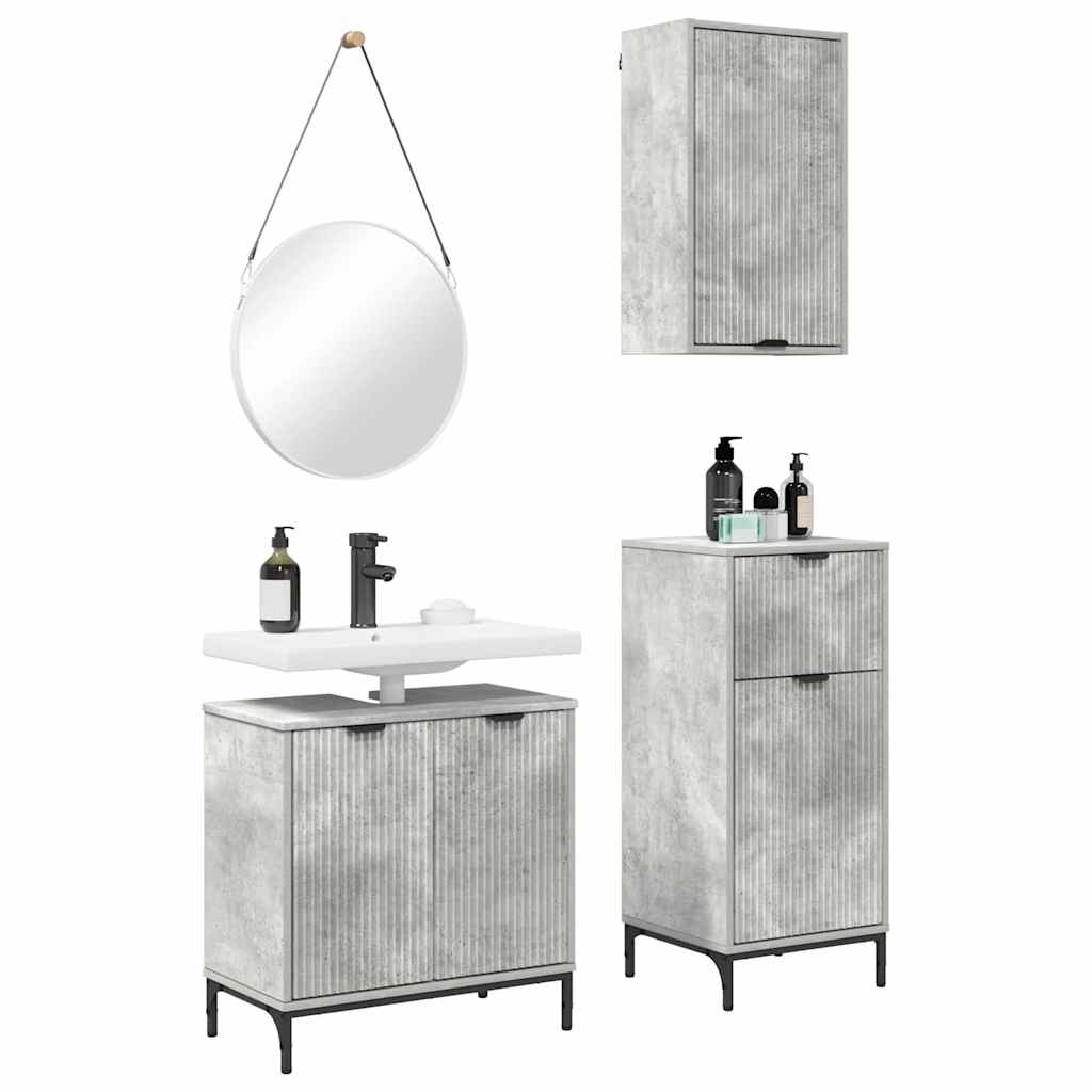 Bathroom Furniture Set 3 pcs Concrete grey Engineered wood