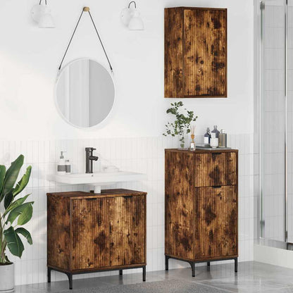 Bathroom Furniture Set with Drawer with Shelf 3 pcs Smoked Oak