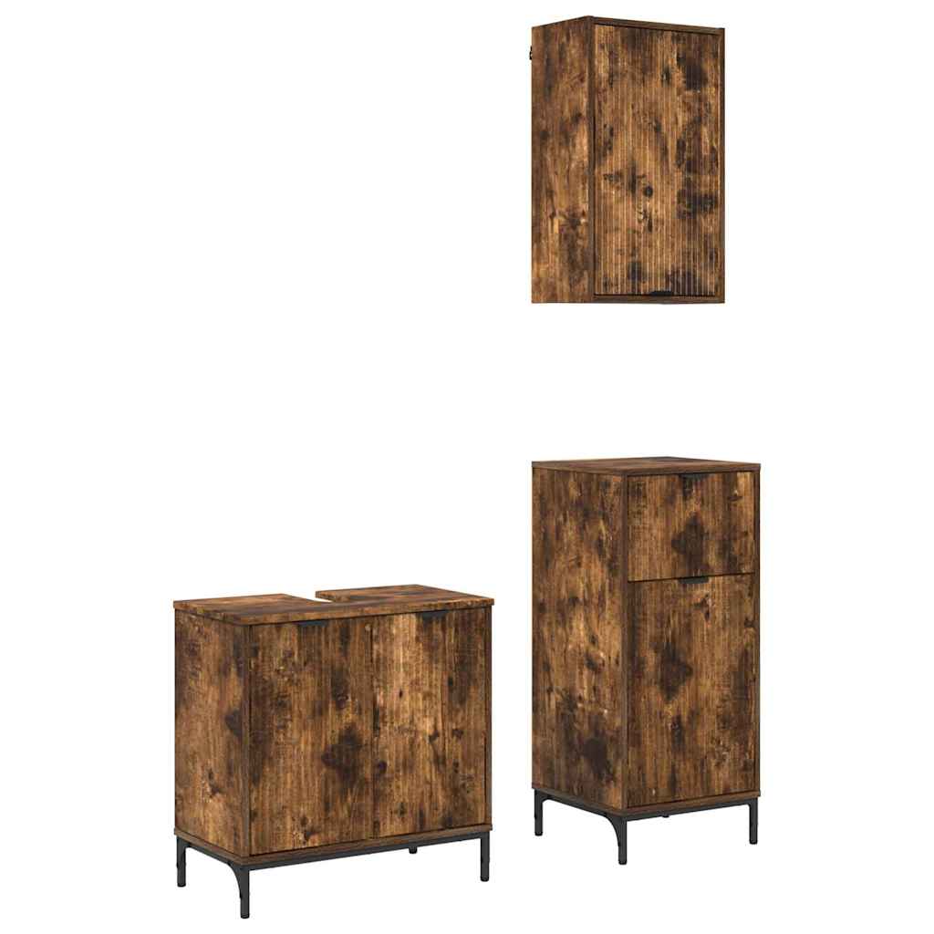 Bathroom Furniture Set with Drawer with Shelf 3 pcs Smoked Oak