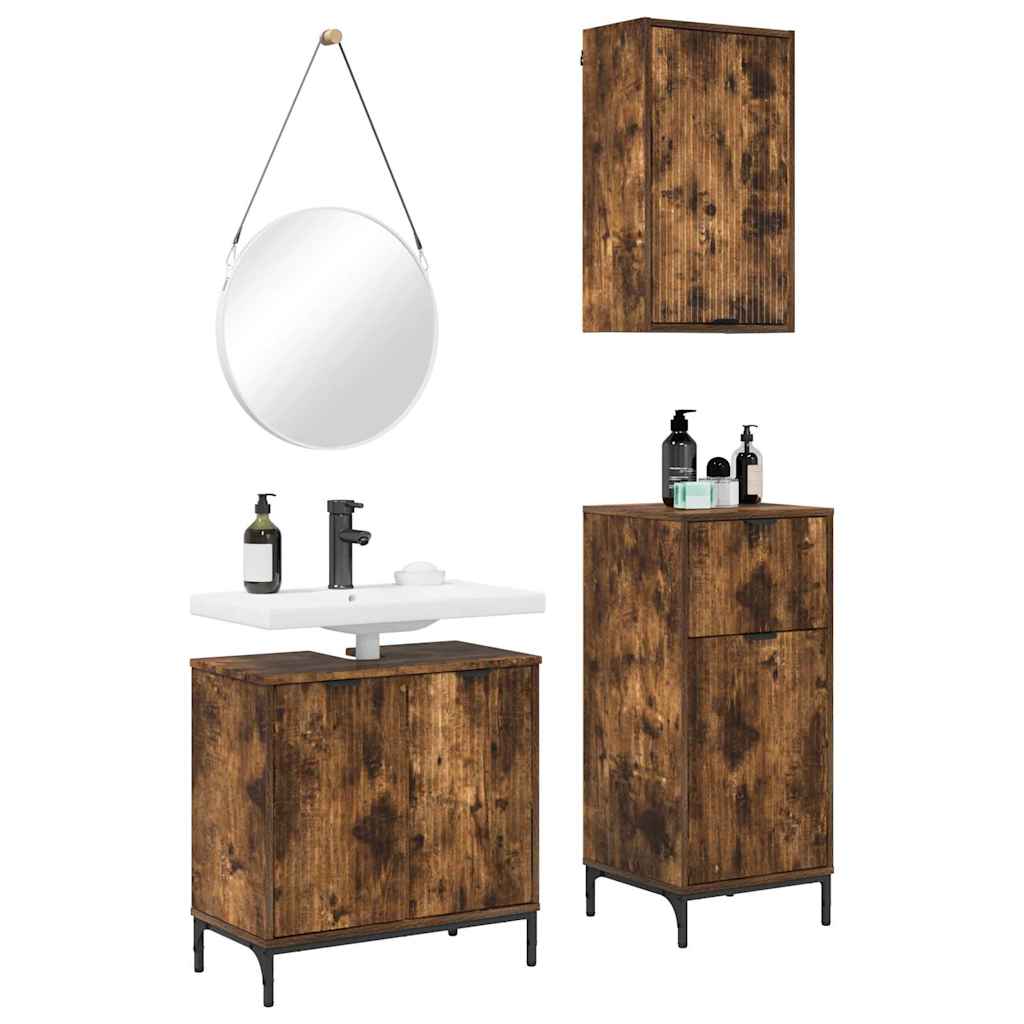 Bathroom Furniture Set with Drawer with Shelf 3 pcs Smoked Oak