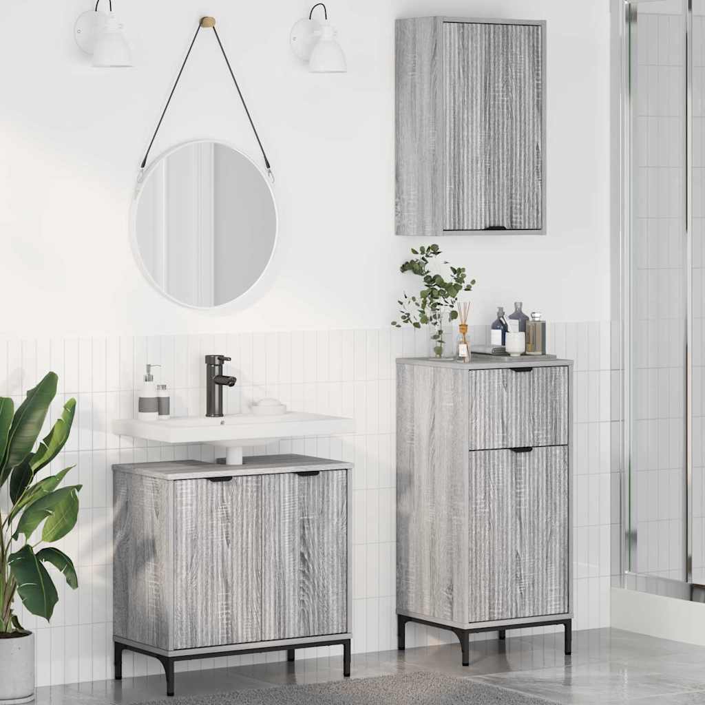 Bathroom Furniture Set 3 pcs Grey sonoma Engineered wood