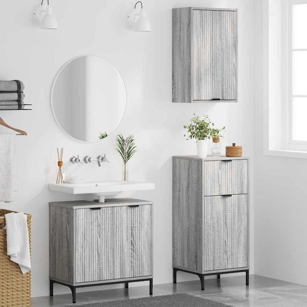 Bathroom Furniture Set 3 pcs Grey sonoma Engineered wood
