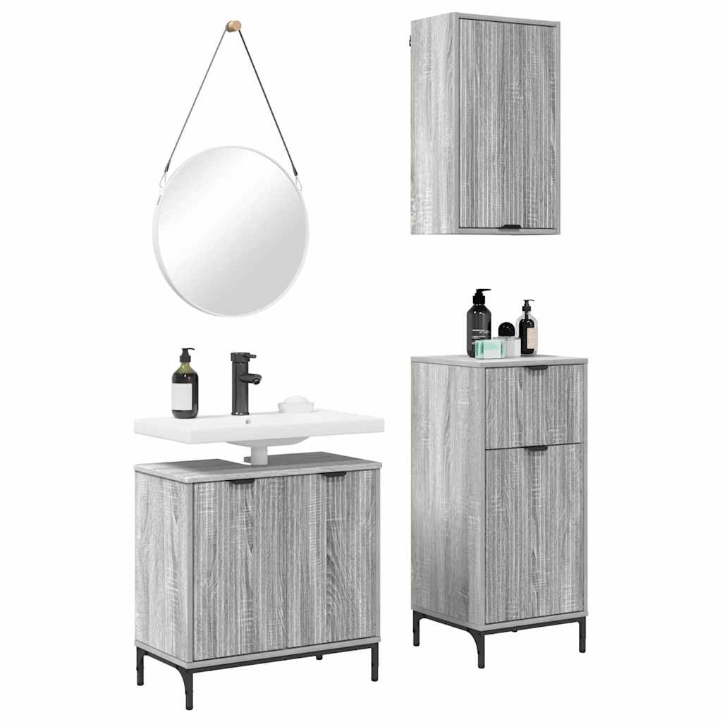Bathroom Furniture Set 3 pcs Grey sonoma Engineered wood